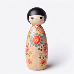繊細な着物の文様が美しいハンドメイド風のこけし人形