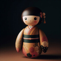 日本文化を象徴する可愛らしいキャラクター風こけし素材