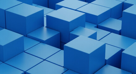 Obraz premium Blue 3d cubes in disarray abstract perspective view