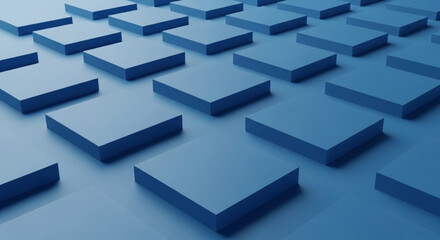 Blue 3d squares pattern with staggered blocks on gradient background