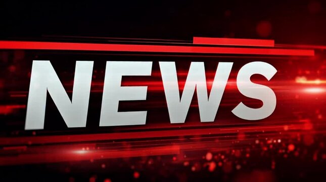 Dynamic red and black news intro background with glowing lines and particles, broadcast media title animation, breaking news template
