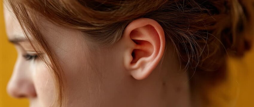 Close-up of a Young Woman Suffering from Ear Pain with Visible Red Inflammation Representing Earache or Infection