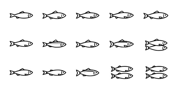 Set of Minimalist black sardine seafood silhouette vector icon
