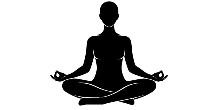 Set of Minimalist black person in lotus pose meditation silhouette vector icon
