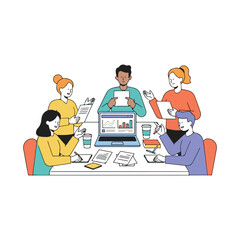 Business team brainstorming ideas collaboration flat illustration