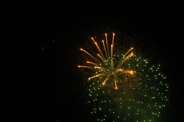 bursting fireworks and green fireworks