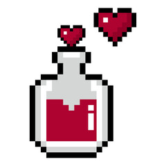 Obraz premium Pixel Love Potion Bottle Valentines Day 8 Bit Illustration.