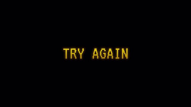 Try again pixel art retro glitch failure retry suitable for video games, error messages, retro interfaces, or challenging experiences that require a restart.