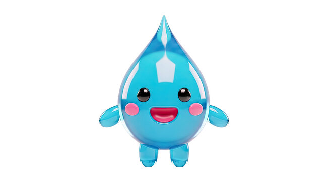 Cute cartoon water drop character with happy expression