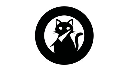 Obraz premium A silhouette of a cat inside a circle, with a geometric shape obscuring parts of its body