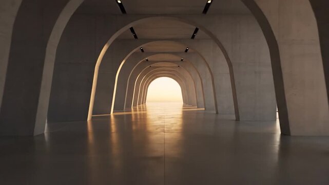 Abstract Tunnel with Arches and Light at the End