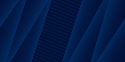 Abstract dark blue gradient horizontal banner background with overlay geometric triangle shapes and glowing line. Modern paper cut texture design with space for text. Suit for poster, cover, header