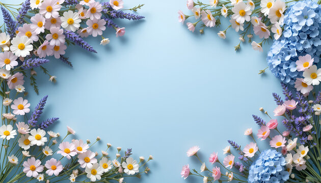Pastel Floral Frame With Clean Copy Space for valentines day romantic banner and mother day , women's day, spring easter festive spring time background
