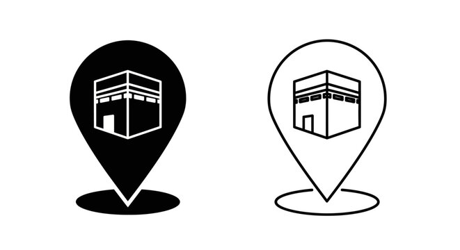 Mecca map icon location pin kaaba mosque Vector