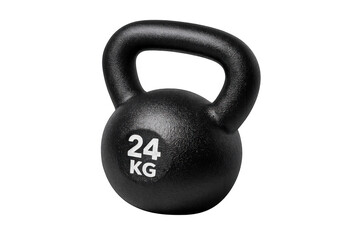 Black cast iron kettlebell displaying 24 kg weight