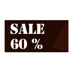 Dark Brown Sale 60 Percent Off Tag with Stencil Font - Discount Coupon Label Illustration