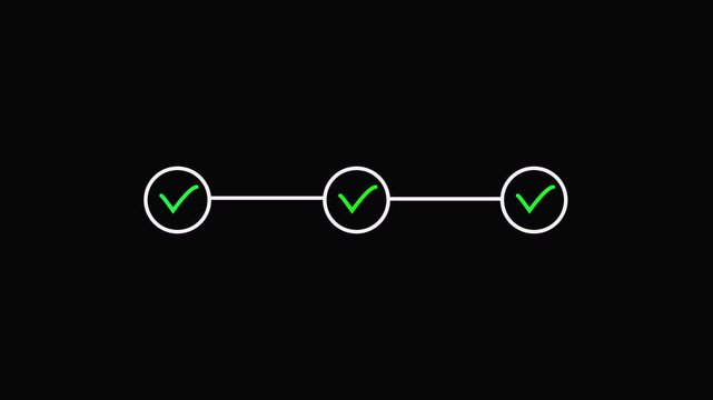 Green checkmarks connected by line on black background verification confirmation symbol approved.