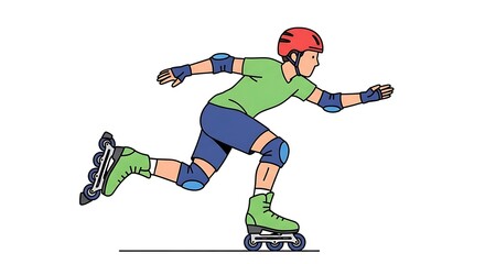 Fototapeta premium Young Woman Inline Skating with Protective Gear.