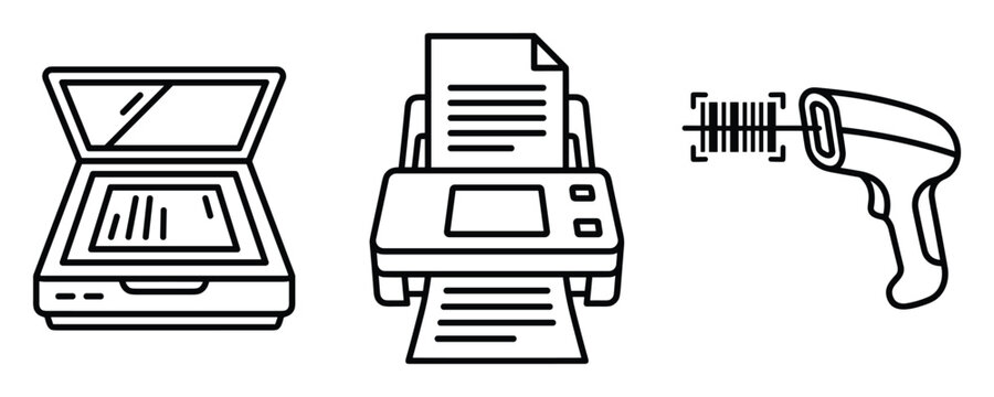Modern scanner device scans document or image digital equipment for office work and data digitizing.