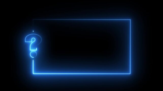 Question mark neon sign light on black background. Quiz trivia game competition. blue neon question mark frame for quizzes and FAQs. Game announcement.Question mark neon 4k video