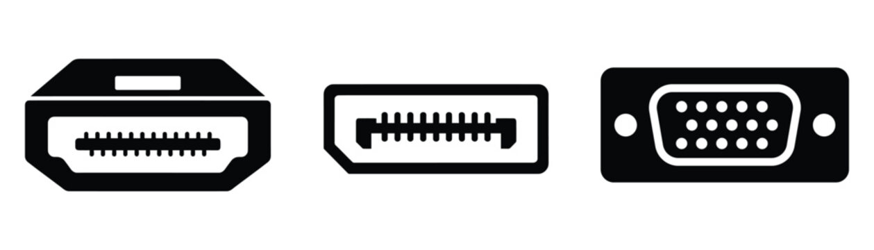 Set of hdmi displayport and vga connector icons vector illustration in flat style.