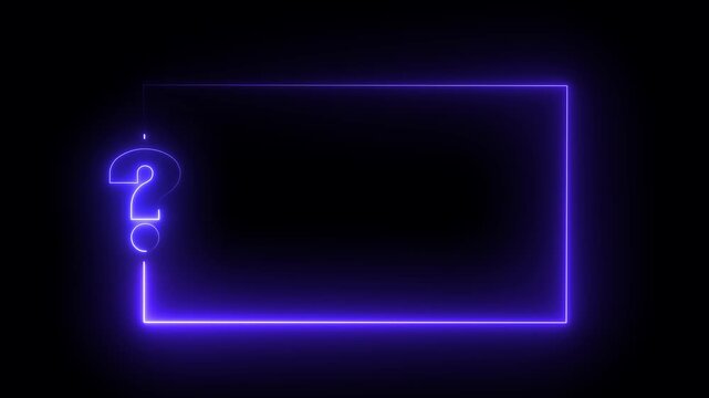 Question mark neon sign light on black background. Quiz trivia game competition. blue neon question mark frame for quizzes and FAQs. Game announcement.Question mark neon 4k video