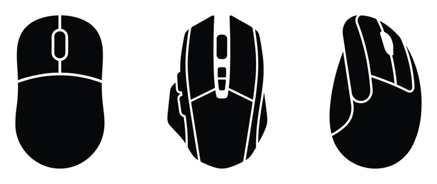 Three computer mouse with wheel for pc gaming vector illustration isolated on background.