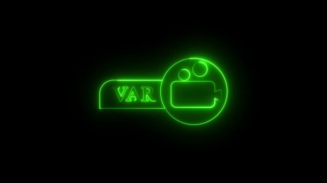 glowing neon football VAR System icon on the TV screen. Video Assistant Referee. Football, Soccer VAR System icon with Computer Illustration. designed for football technology animation.4k video