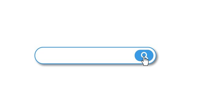 Animated search bar with a blue magnifying glass icon on a white background and a mouse cursor clicking the search button for web navigation concepts
