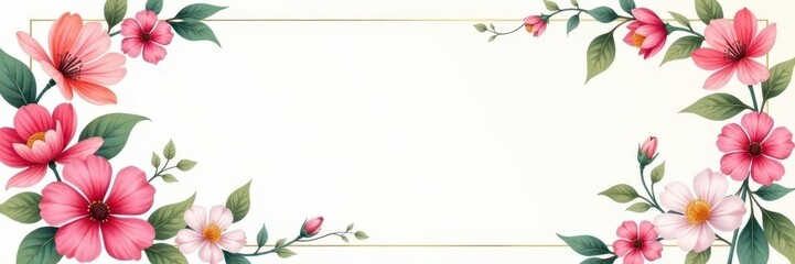 Simple line art floral frame, delicate blooms , art, outline, nature