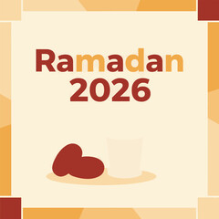 Ramadan 2026 celebration with heart, cup, and plate in flat illustration design