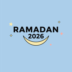 Ramadan 2026 celebration illustration with crescent moon and stars in flat design