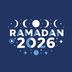 Ramadan 2026 celebration illustration with moon phases and stars