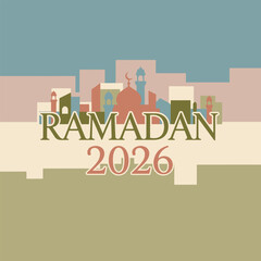Flat illustration of Ramadan celebration in cityscape with mosque image_43_Flat