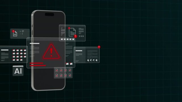 Mobile device interface showing a vertical layout of a security management app with prominent red warning notifications.