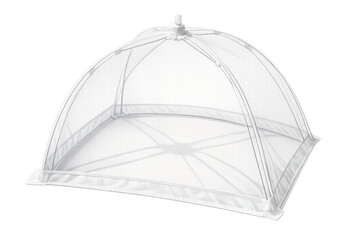 Food cover with mesh dome protecting dishes, transparent background