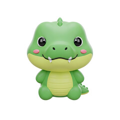 Charming 3D rendered green baby alligator character with cute smiling face and blushing cheeks on a