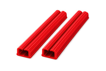 Pair of red grooved plastic profiles industrial components
