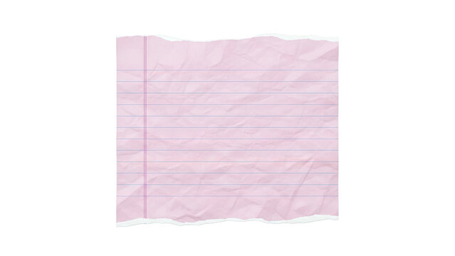Torn pink lined paper with wrinkled texture