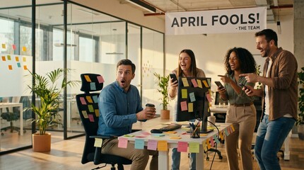 Office Prank Surprise Employee Reacts to April Fools Day Cubicle Decoration