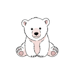 Cute cartoon bear sitting on a soft pink background with a gentle shadow