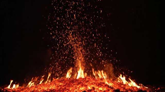 Dynamic flames engulfing a large area in a mesmerizing dance of destruction, perfect for
