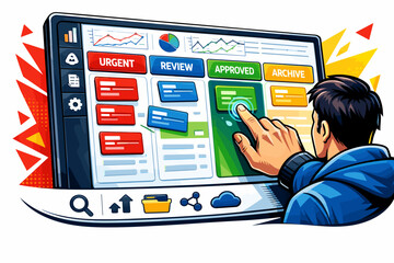 Man Interacting With Digital Dashboard Interface.