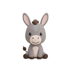 Cute cartoon donkey illustration with soft gray fur and pink ears on a subtle background