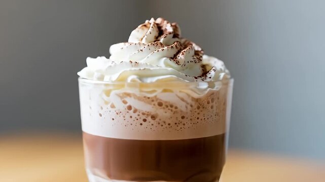 Delicious Layered Chocolate Drink with Whipped Cream Topping.