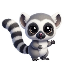 Obraz premium Cute Ring Tailed Lemur Cartoon Character with Large Eyes and Fluffy Tail