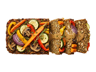 Veganer Linsenbraten mit Gem&uuml;se auf wei&szlig;em Hintergrund