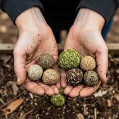 Gardener's Hands Offer a Collection of Handmade Seed Bombs for Planting
