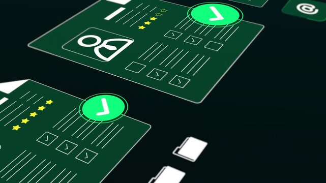 High angle view of multiple user profile cards with green checkmarks indicating successful system clearance.