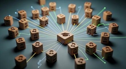 Education and community networking concept with wooden blocks